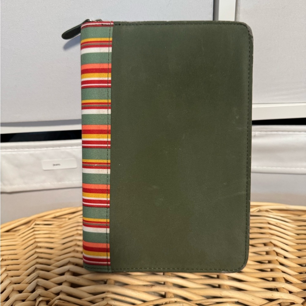 Mead Green and Striped Zippered Planner